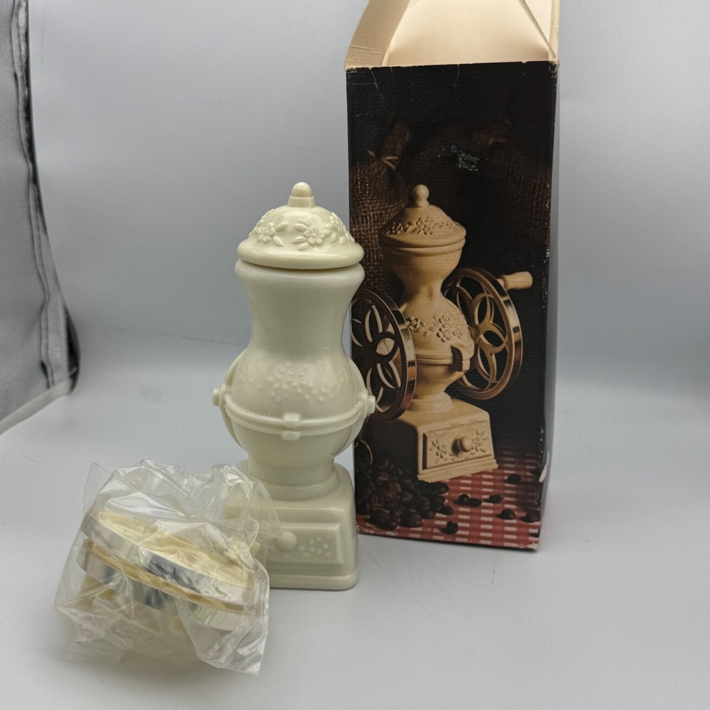 Vintage Avon Country Store Coffee Mill Decanter Charisma‎ Cologne 5oz Milk Glass